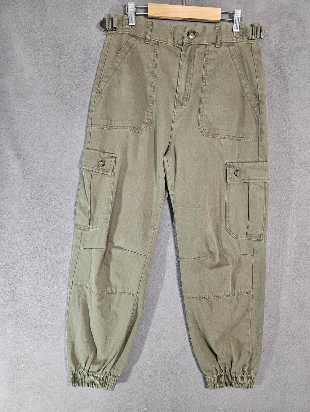 Pull & Bear Womens 4 High-Rise Khaki Joggers Barrow Olive Green Cargo Pants